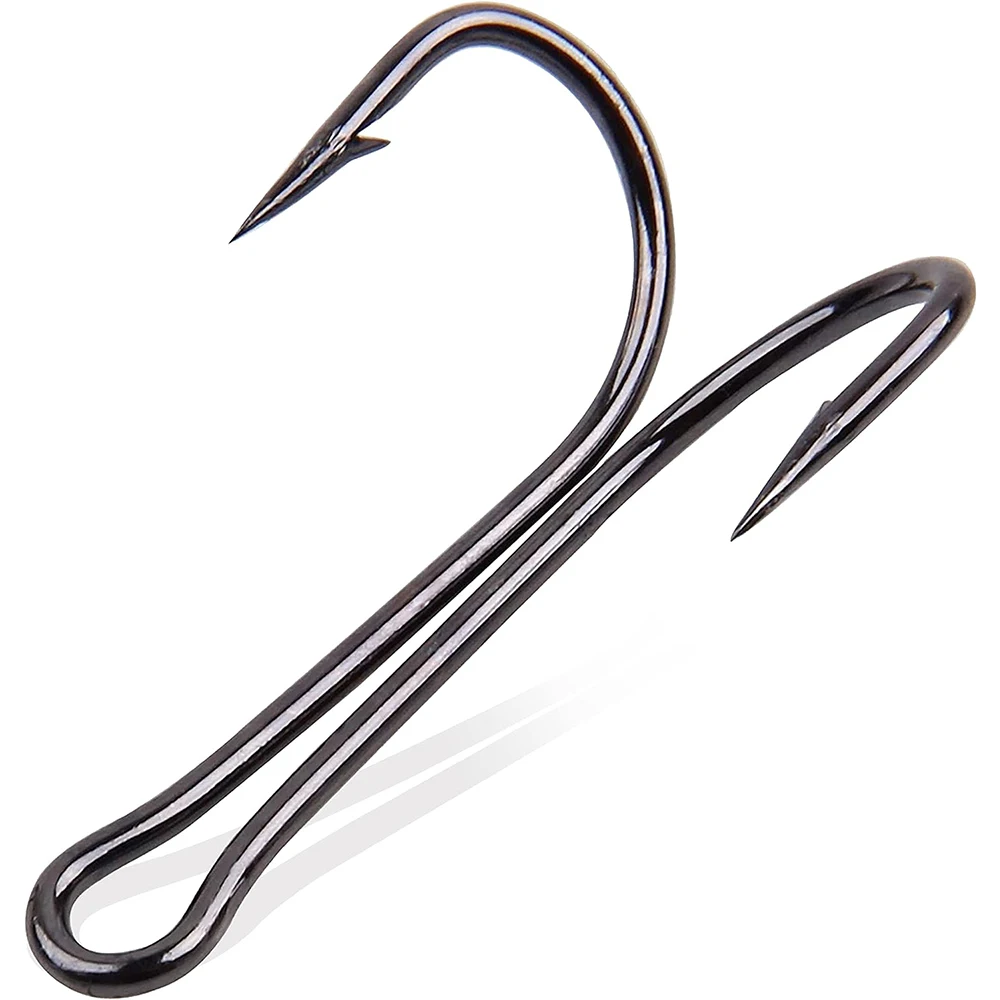 Shaddock 25Pcs Fishing Hooks Fly Tying Double Hook High Carbon Steel Black Fishhook For Soft Lure Jig Size 6#-4/0