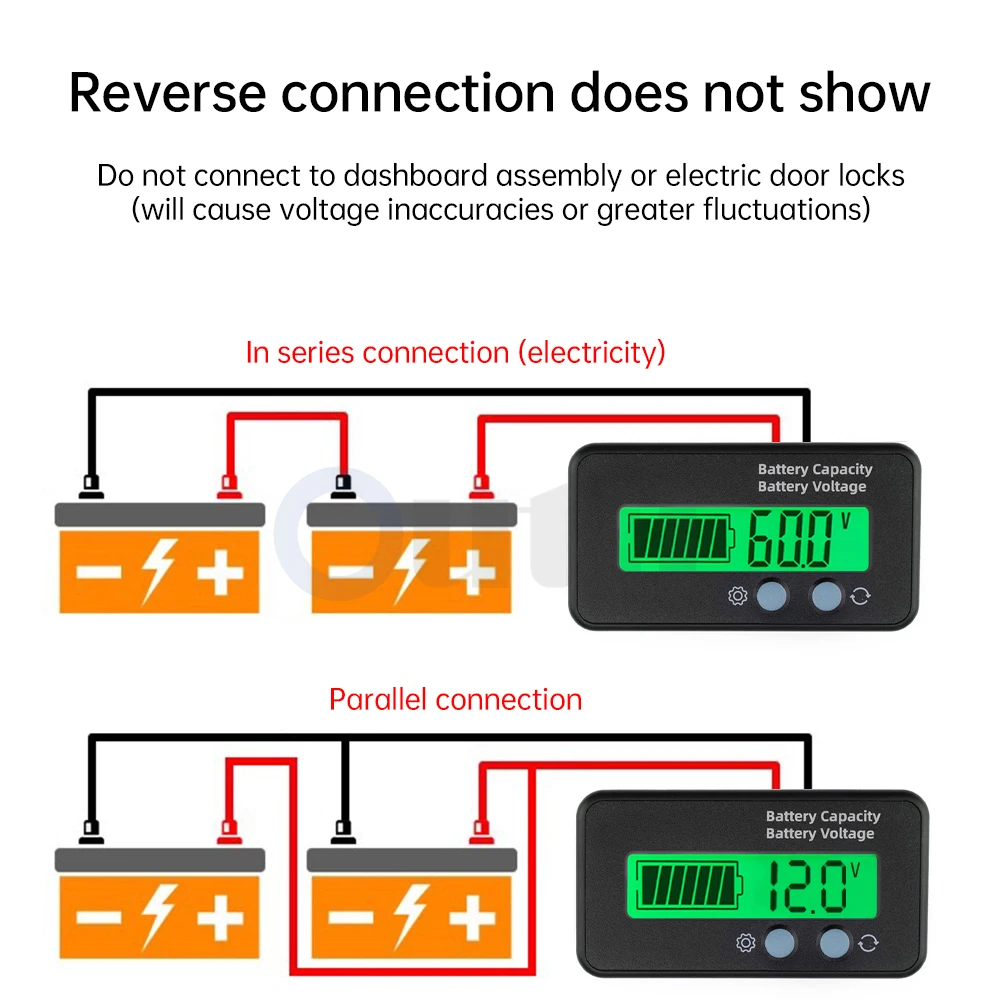 Green DC 12V 24V 36V 48V 60V 72V Lead Acid Battery Capacity Indicator LCD Percentage Display Lithium Battery Monitor Tester