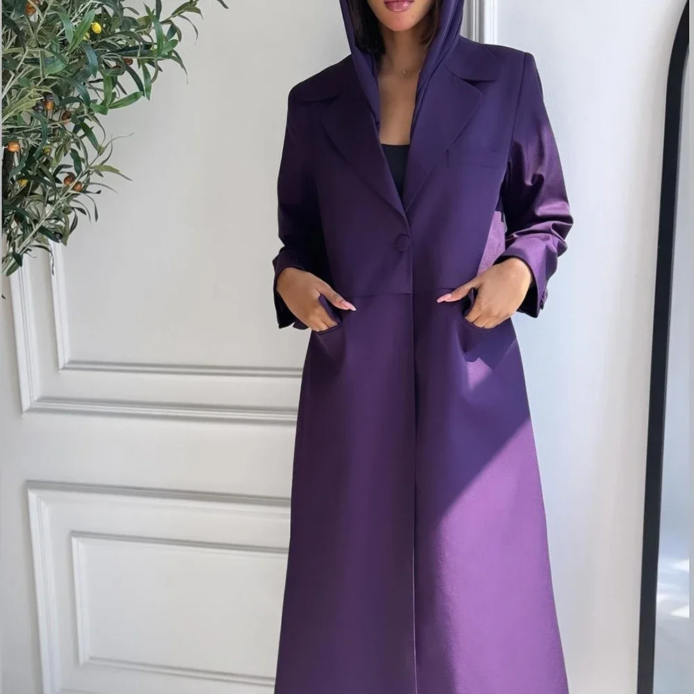 Fashion Purple Woman Clothing Muslim Abayas One Button Notch Lapel Jacket 1-częściowy strój wierzchni Eleganckie garnitury damskie do biura Abaya