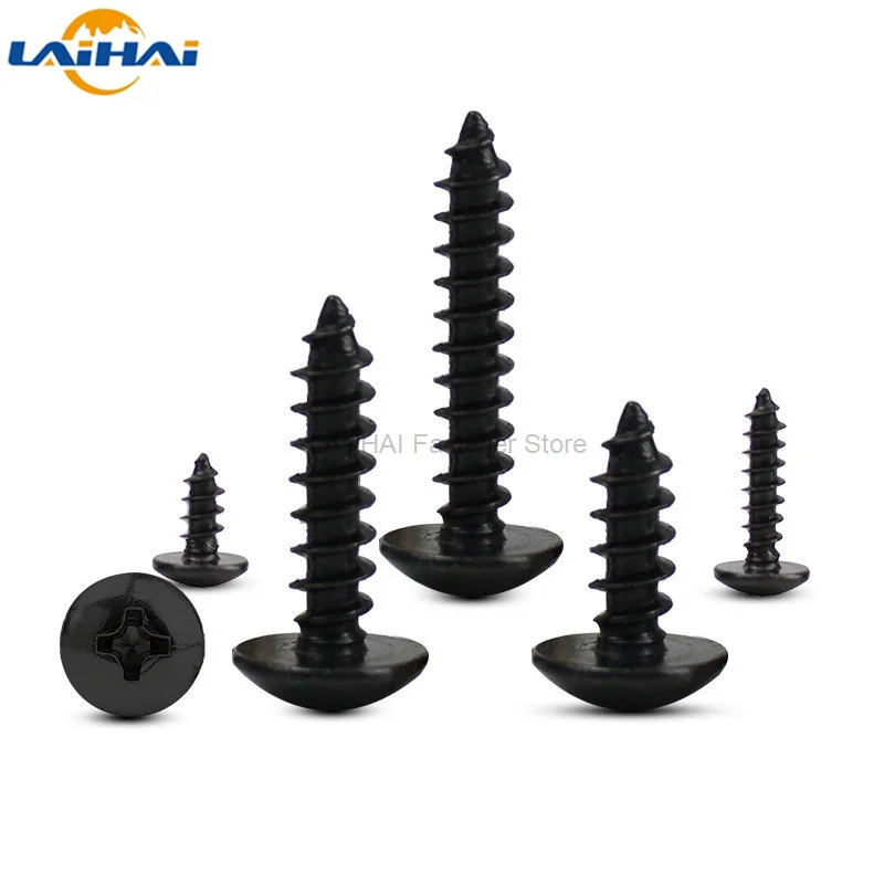 10/50pcs M2.2 M2.9 M3.5 M3.9 M4.2 M4.8 Black 304 Stainless Steel Cross Phillips Large Round Truss Head Self Tapping Wood Screw