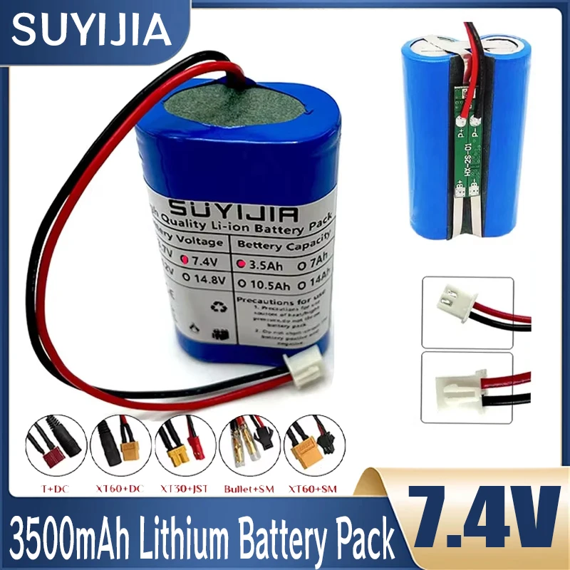 New 7.4V Lithium Battery Pack 2S1P 18650 3500mAh Rechargeable Batteries for Power Tools Toys Speakers LED Lighting Built-in BMS