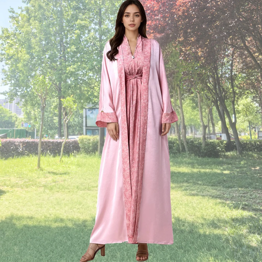

Muslim Sets for Women Kimono Cardigan Long Dress Dubai Abaya Turkey Kaftan Eid Islam Clothing Saudi Arabic Robe Kebaya Jalabiya