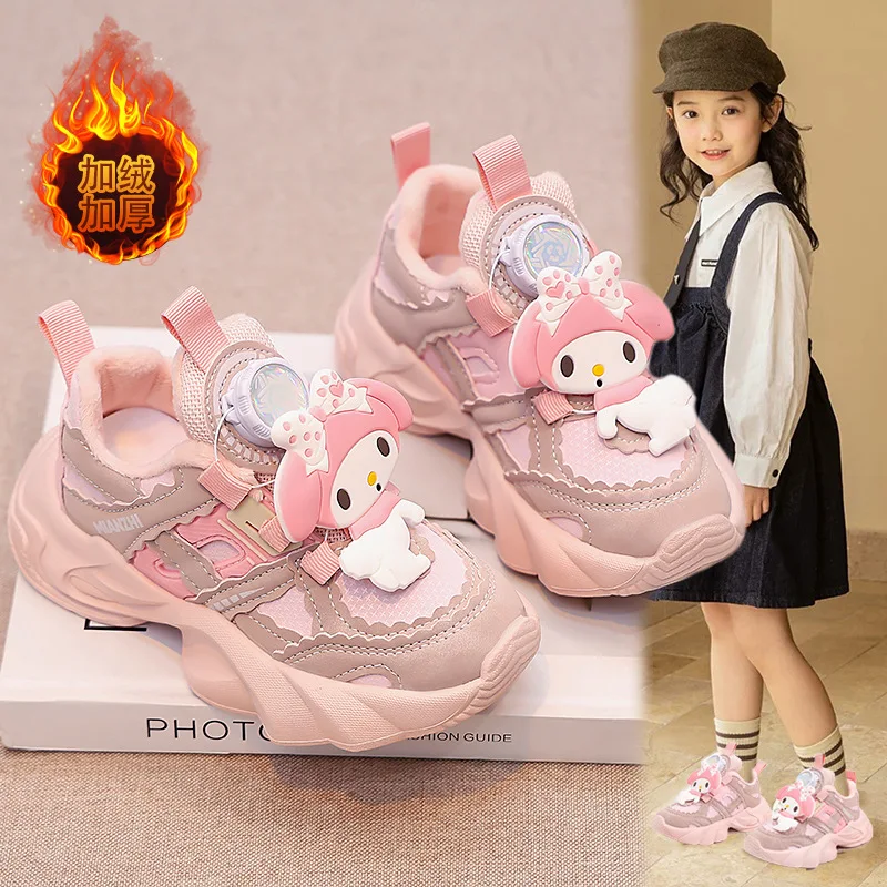 سانريو فتاة سينامورول Kawaii موضة أحذية رياضية طالب الشتاء أنيمي الكرتون الصوف مبطن الدفء الطفل حذاء كاجوال نمط جديد
