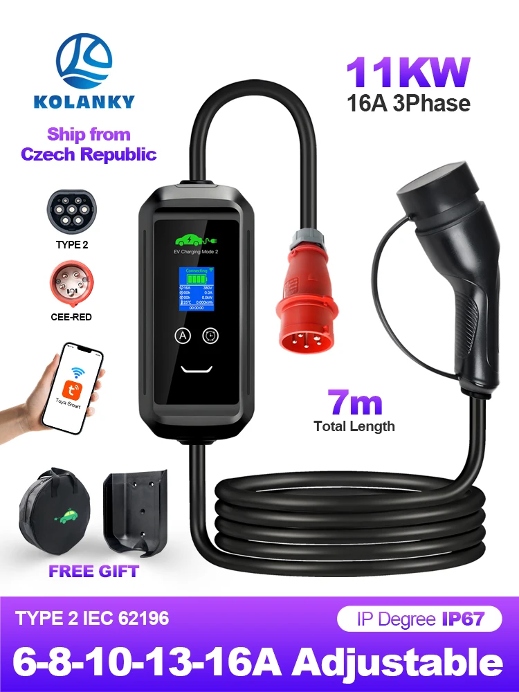 Kolanky Heimladestation 16A 11KW Typ 2 IEC 62169 Tuya WLAN-Verbindung Timer 1-15 Stunden Heimladestation für Elektrofahrzeuge 7M