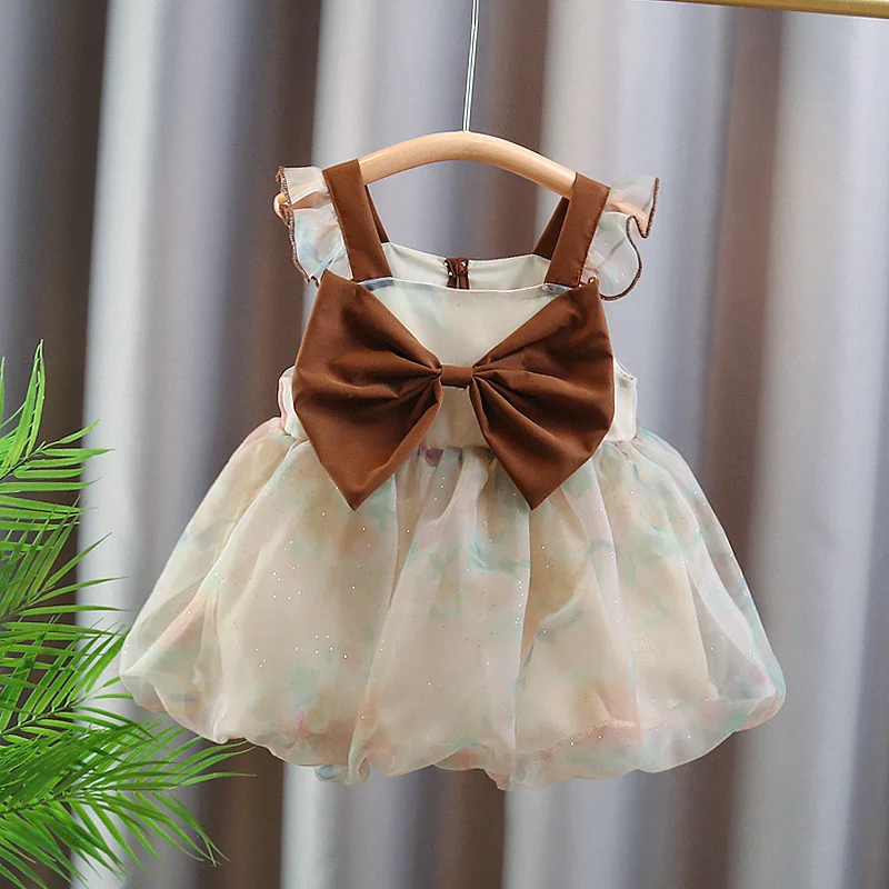 

Summer Baby Dress Toddler Girl Clothes Cute Big Bow Short Sleeve Print Dress Infant Girl 1st Brithday Party Princess Dresses