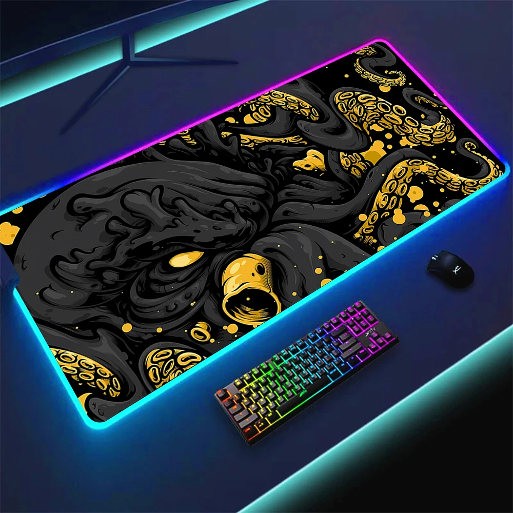 

Коврики для мыши с HD принтом Осьминог Большой коврик для мыши RGB Игровые аксессуары Коврик для мыши Игровой настольный ковер Светодиодные красочные светящиеся настольные коврики