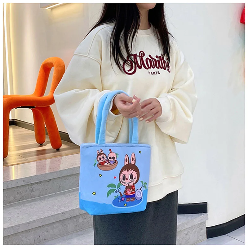 

Kawaii Monster Canvas Tote Bag Simple Cartoon Shopping Bags Fashion Small Bags for Daily Folding Casual Handbag Pouch