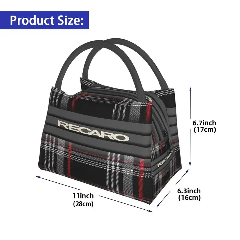 Custom Recaros Logo Print Thermal Lunch Bag Reusable Portable Waterproof Cooler Insulated Lunch Box for Work Travel Picnic Beach