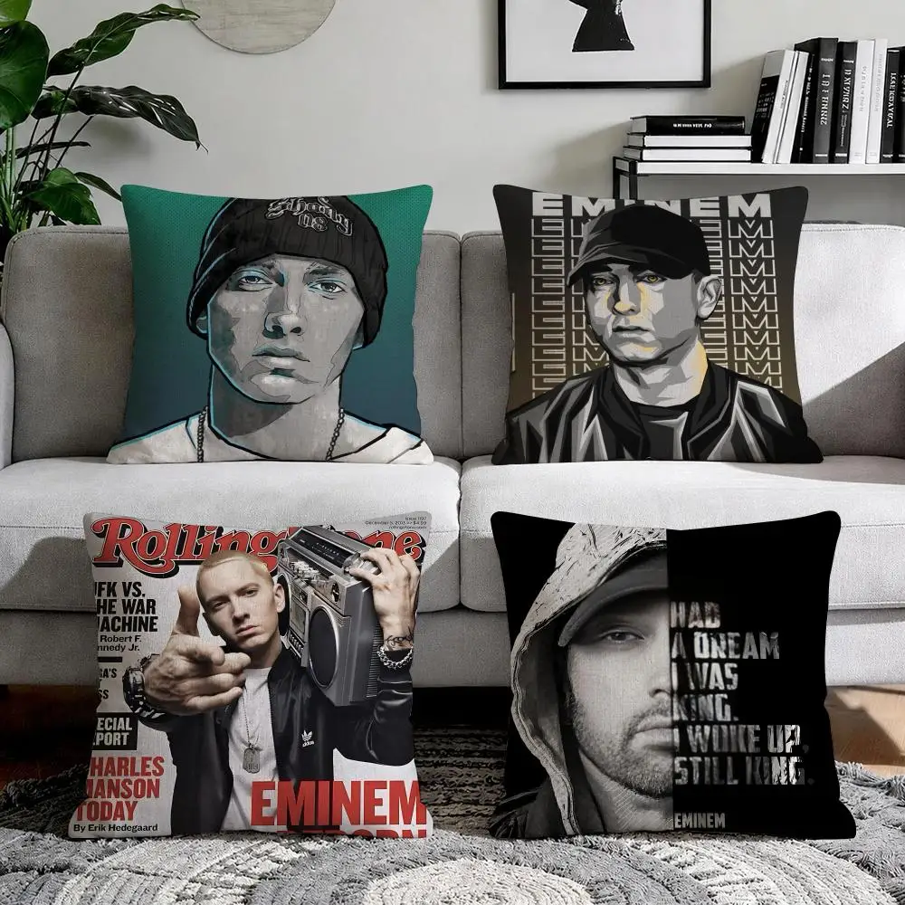 Iconic Rapper E-Eminem Cushion Cover Organic Natural Linen Pillowcase with Double Sided Print for Sofa Home Decor Gift