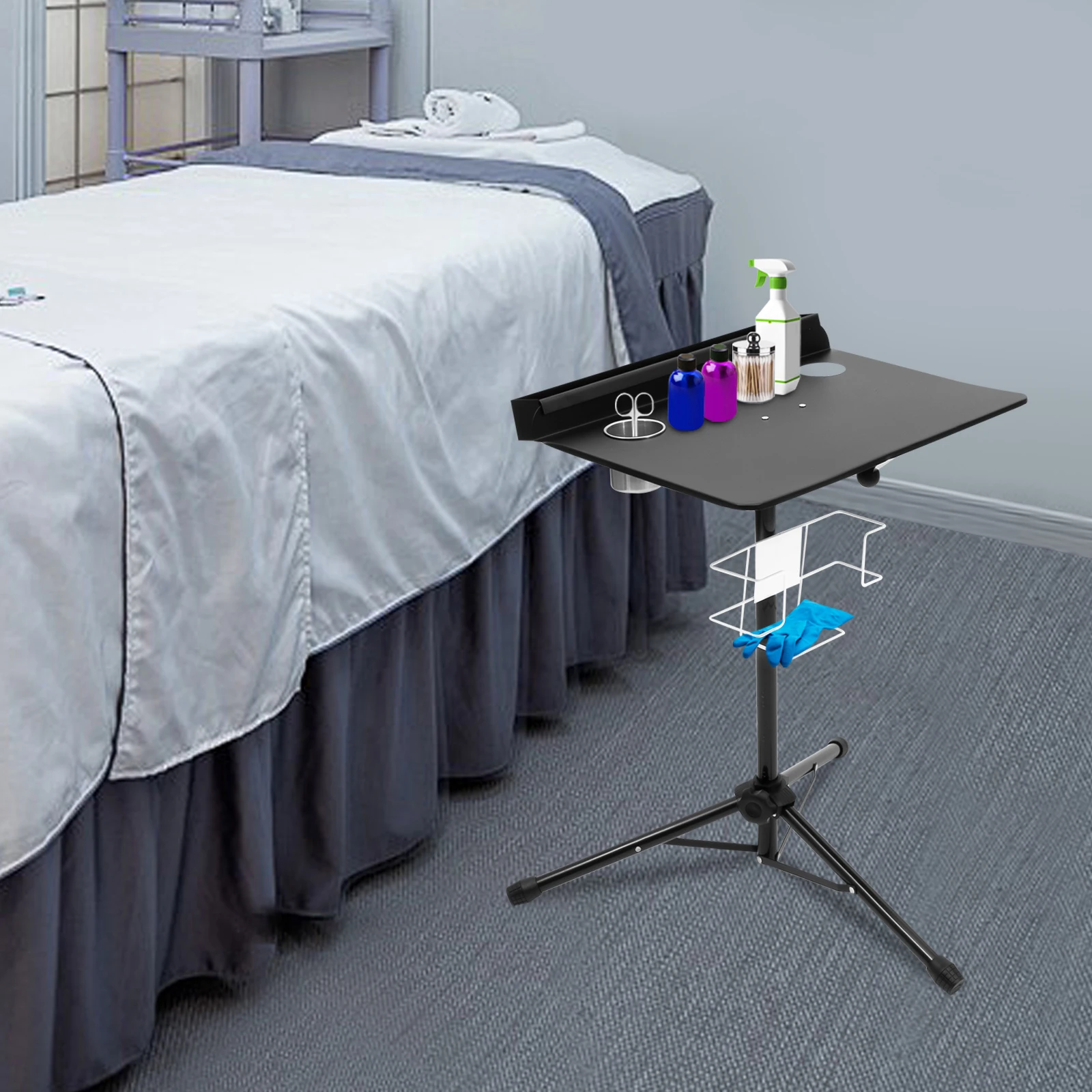 

Portable Tattoo Workbench Stand with Storage Shelf & Cup Barrel- Adjustable Height for Home/Tattoo Studio/Beauty Salon