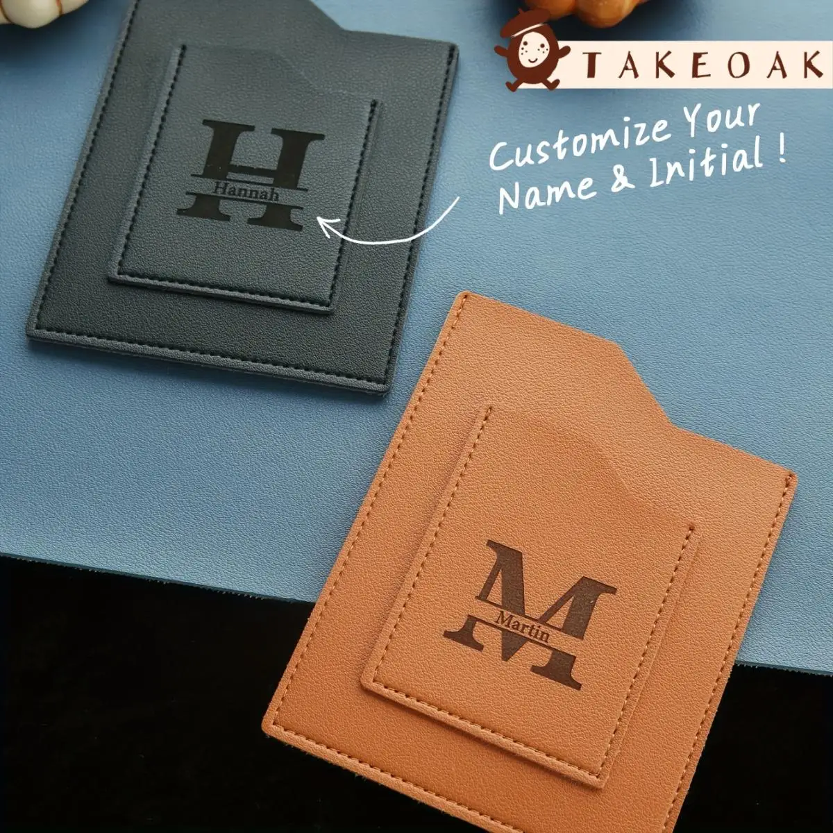 Personalized Custom Initial & Full Name Laser Engraved Leather Card Holder Slim Multi Pocket ID Card Holder Custom Monogram Gift