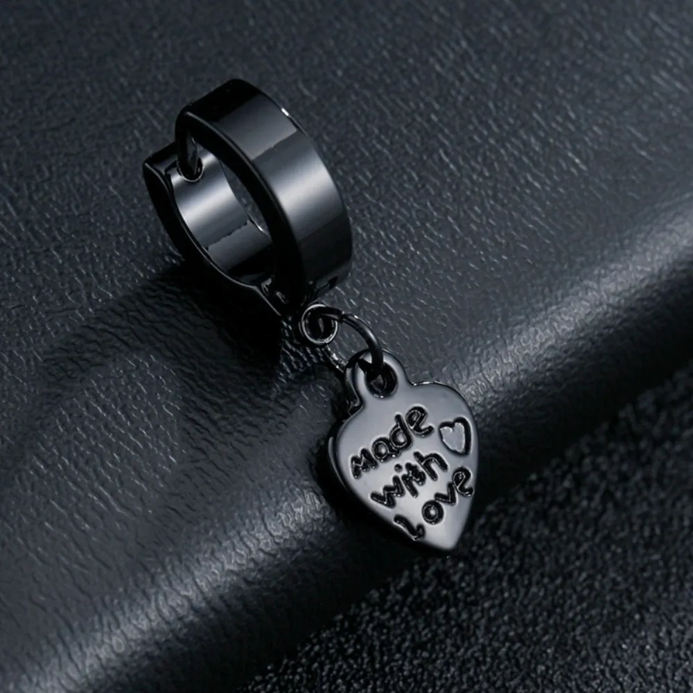 Fashion Punk Stainless Steel Love Heart Stud Earrings For Women Men Trendy Goth Pop Hip Hop Pendants Ear Jewelry Accessories