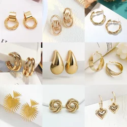 Hyperbole Metal Twist Gold Color Waterdrop Heart Leaf Drop Earring for Women New Geometric Statement Brincos Jewelry Orejeras