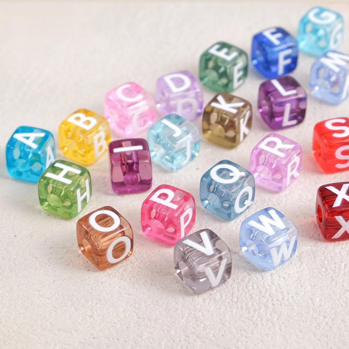 20Pcs Transparent Acrylic Alphabet Beads Square Loose Beads DIY Bracelet Necklace Keychain Jewelry Handmade Craft Accessories