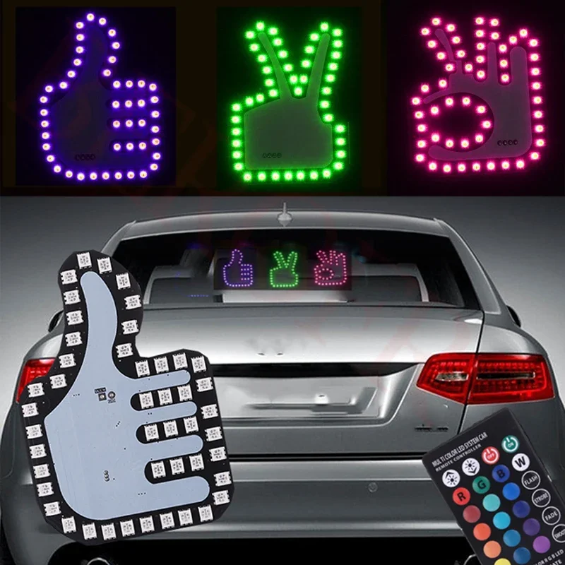 Забавный автомобильный светильник на средний палец с дистанционным управлением Дорожный автомобиль Светодиодный знак жестов рук Забавный предупредительный световой сигнал с пультом дистанционного управления для заднего окна