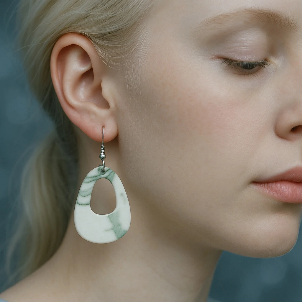Green Marble Ceramic Earrings Lightweight Geometric Dangle Studs Modern Art Style Statement Jewelry for Women S03-002