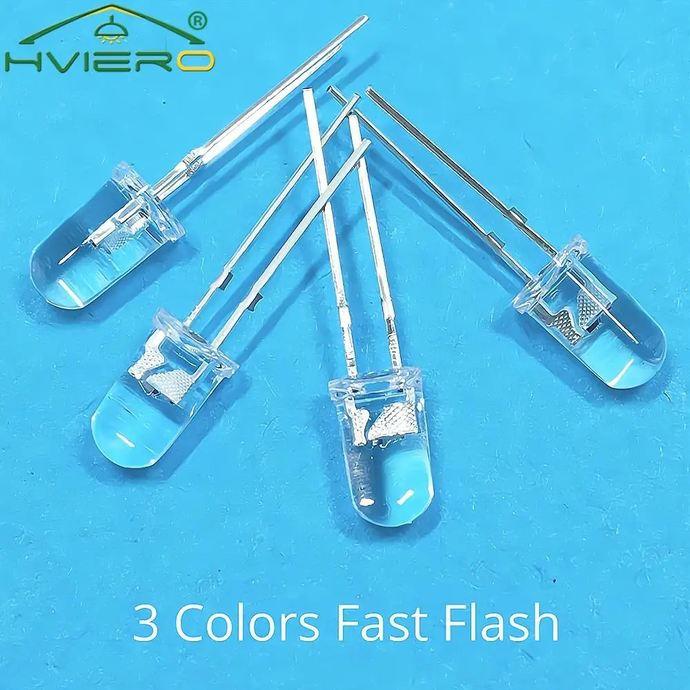 100Pcs F5 5mm Round Light Beads Slow RGB Fast Flash Diode Led Rainbow Multi Color Red Green Blue Emitting Water Clear Lamp