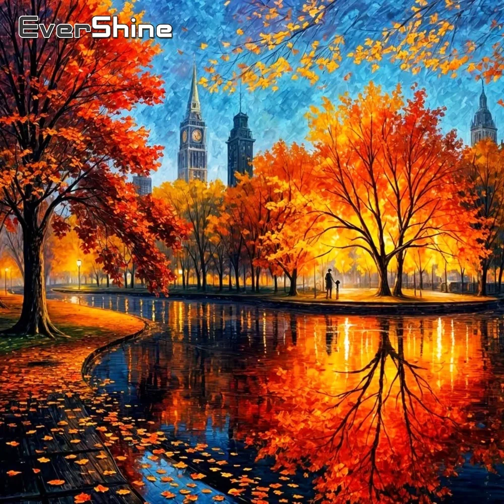 EverShine Diamant-Mosaik Straßenlandschaft Kreuzstich-Set Diamantmalerei Baum-Stickerei Herbst-Feiertagsgeschenke DIY Wanddekoration