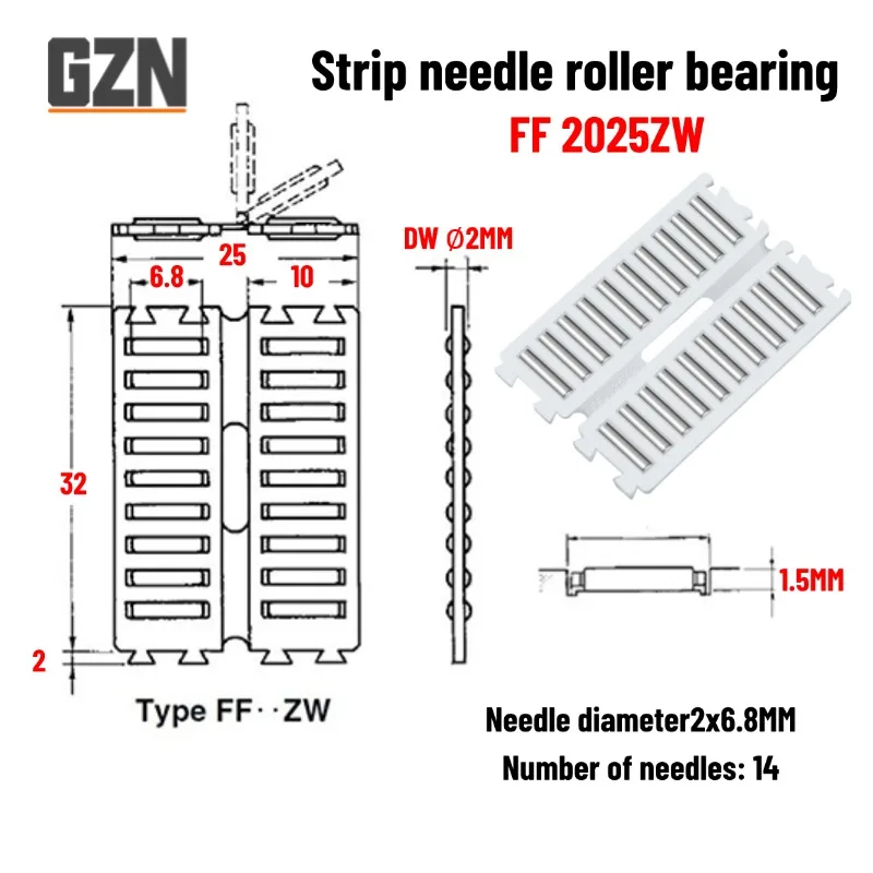 10PCS  FF Series FF2025ZW FF2535ZW FF3545ZW FF3555ZW Linear Bearing Double Row Nylon Straight Row Needle Roller Cage Bearing