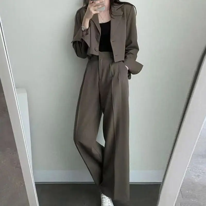 3 Pieces Women Western Pants Sets Spring Autumn Solid Korean Clothing Simple Long Sleeve Cardigan Coat Fashion Femal Casual Suit