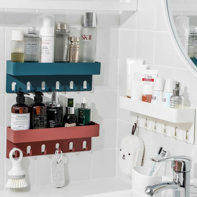 Durable Stable Space-saving Multifunctional High-quality ABS Storage Rack with Hooks Damp-proof Design for Bathroom and Kitchen