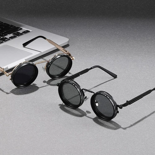 Imagen 2 del producto SO & EI Retro redondo Punk hombres deportes al aire libre gafas de sol polarizadas sombras UV400 mujeres ND9-level gafas de sol con atenuación ajustable