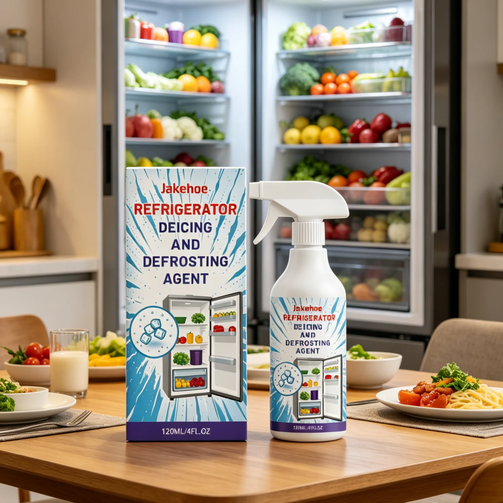 Jakehoe Refrigerator Defrosting Agent Remove Ice Buildup Fast Acting Precision Nozzle Mild Household Fridge Deicing Spray 120ml