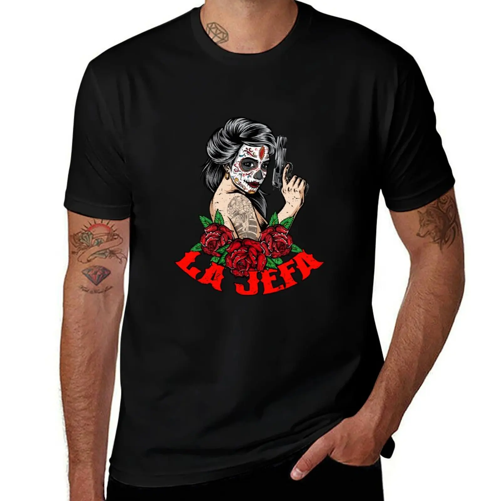 Футболка La Jefa The Boss с забавным изображением сахарного черепа, мексиканский подарок для девочек, высокоэластичная спортивная футболка
