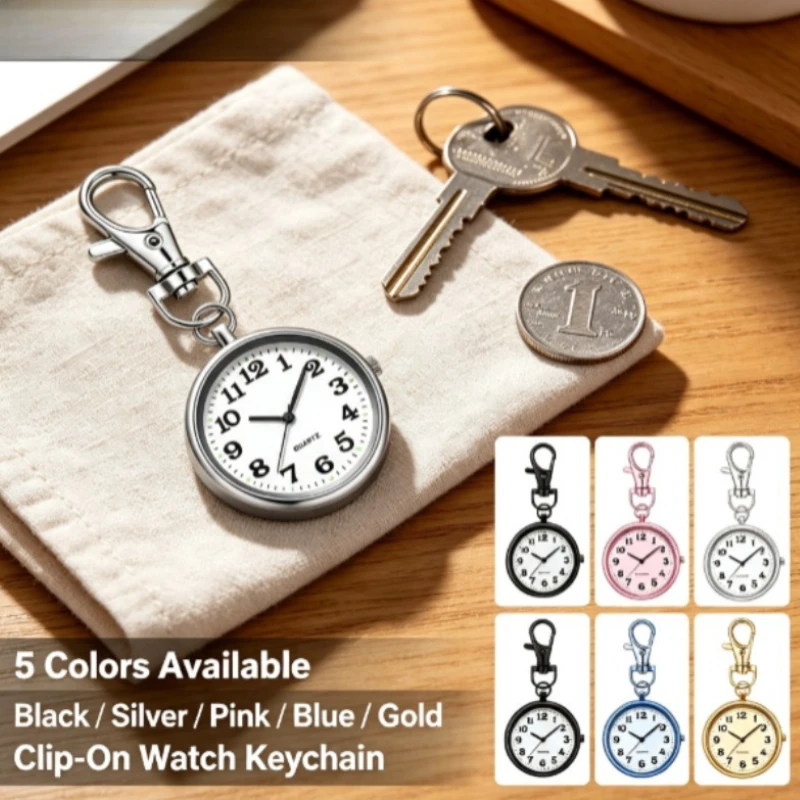 New Exam Special Pocket Watch with Large Clear Numerals, Fashion Versatile Keychain Hanging Watch Nurse Watch for Students