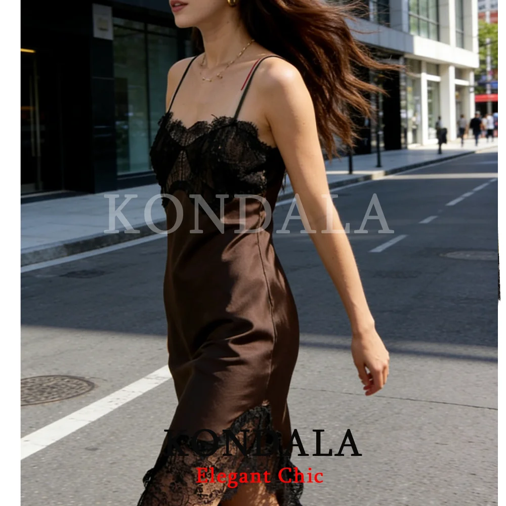 KONDALA Elegante Trendy Dame Kant Midi Cami Jurk Asymmetrie Jurk 2026 Lente Zomer Mode Etentje Mujer Jarretel Jurk