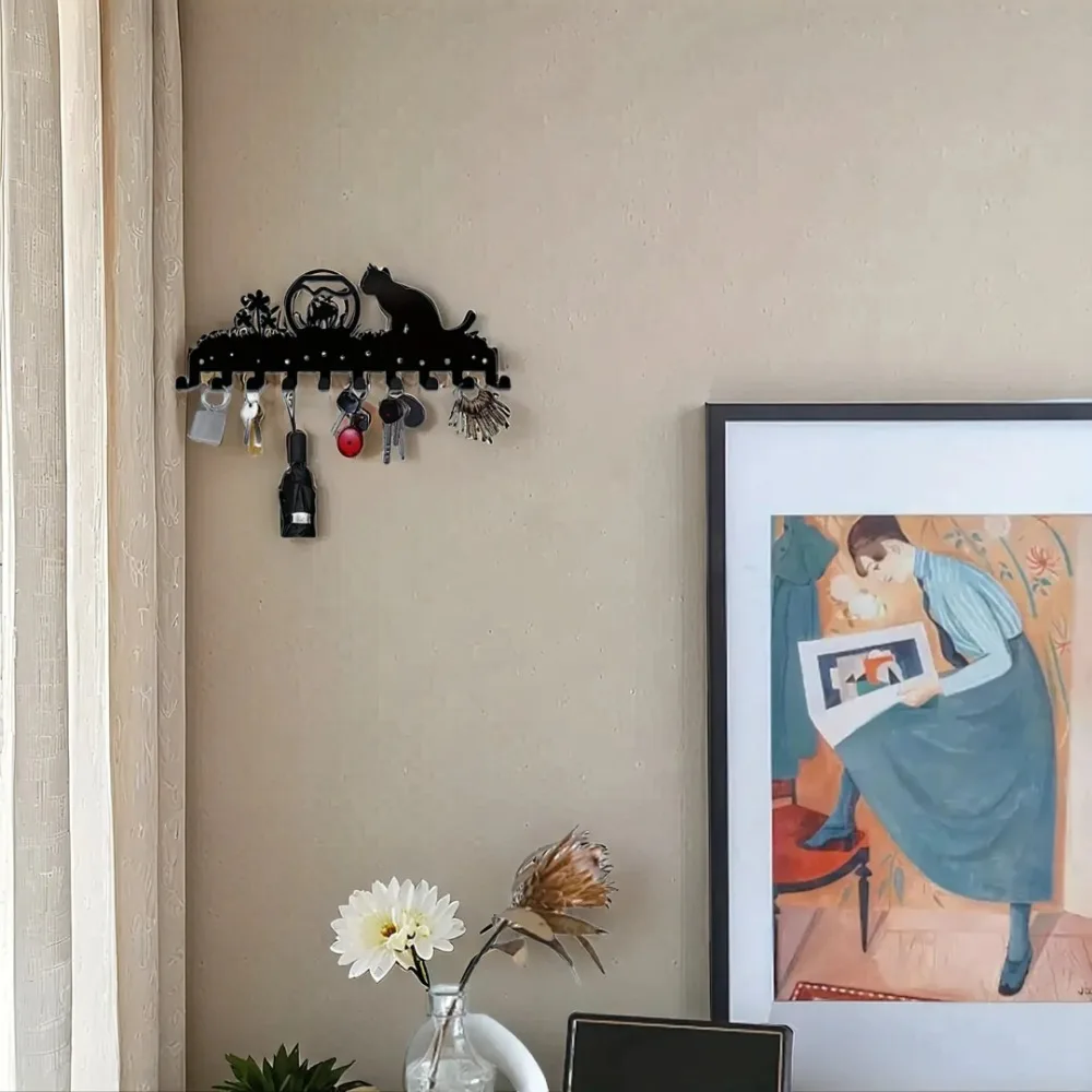 قطعة واحدة من رف المفاتيح المعلق على الحائط - شماعة حائط معدنية مثبتة على الحائط، خطاف تخزين معلق متعدد الأغراض للمناشف والأشياء اليومية