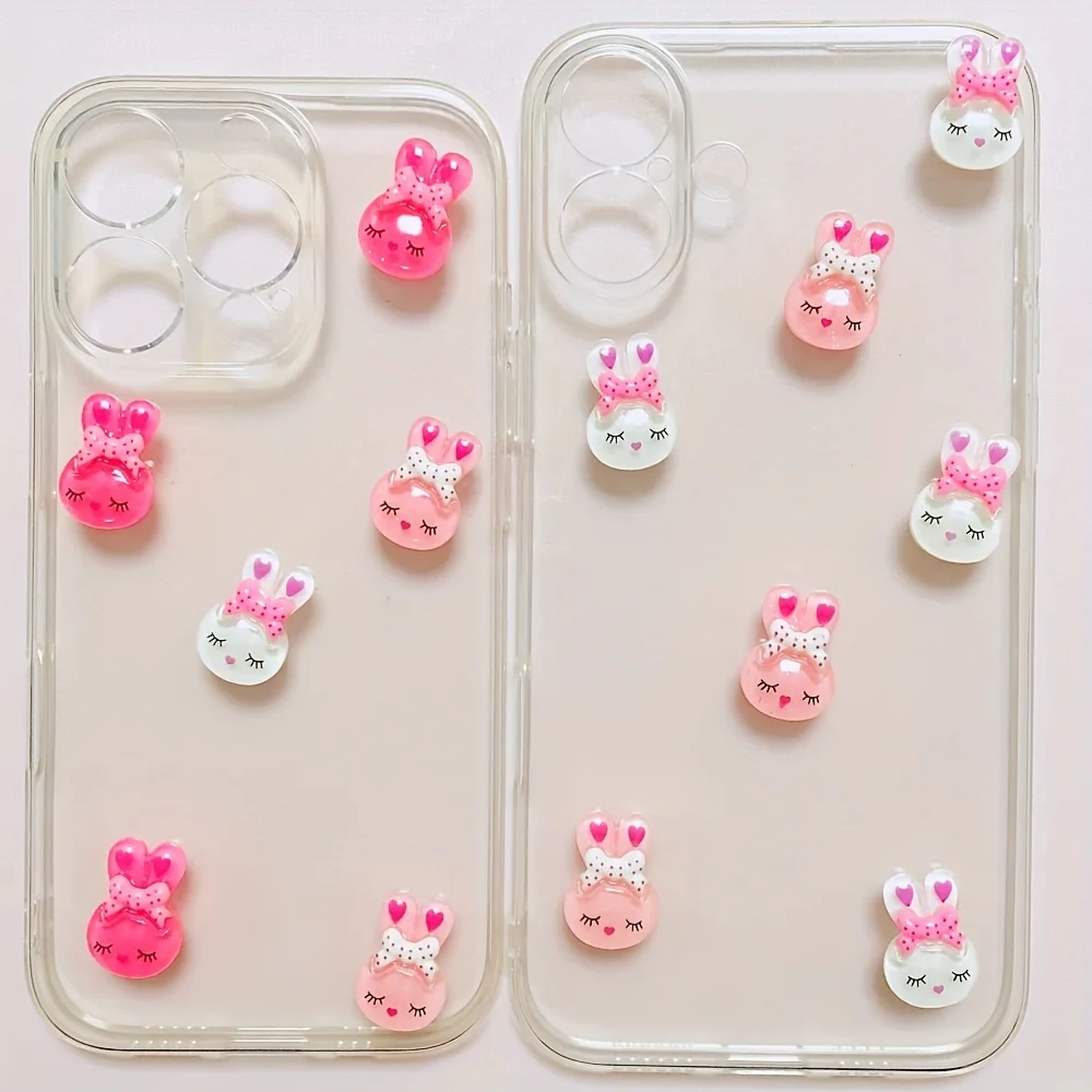 

10Pcs Kawaii y2k Colorful Bunny Unicorn Flowers Flat Back Decorations Pink Blue Red White Shy Rabbit Junk Phone Case Charms