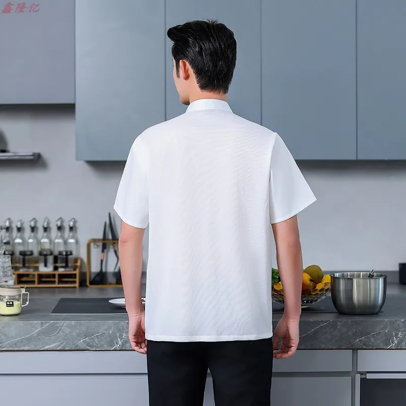 ฤดูร้อนบางBreathableตาข่ายChefแจ็คเก็ตโรงแรมร้านอาหารห้องครัวWorkwear Pastry Chef Steakhouseแขนสั้นชุด