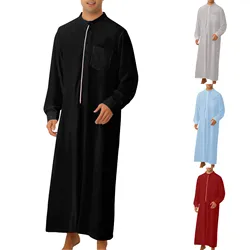 2024 Islamic Clothing Men Jubba Thobe Muslim Long Sleeve Loose Man Saudi Arabia Pakistan Kurta Muslim Costumes Tunic Men Abaya