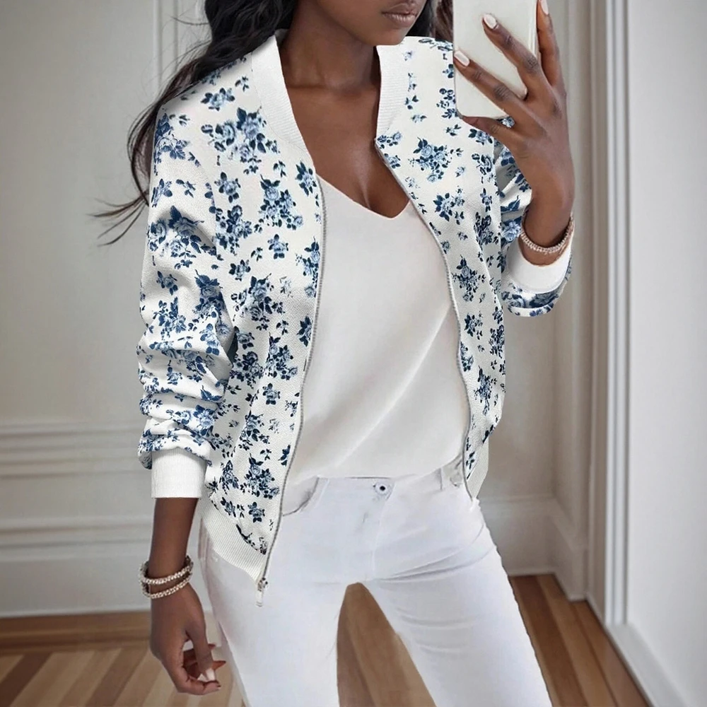 

Женская бейсбольная куртка с длинным рукавом и принтом, легкая повседневная осенне-зимняя повседневная модная куртка с воротником