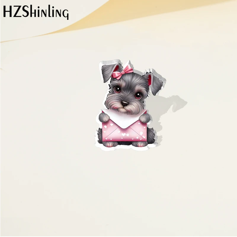 2023 Cartoon Cute Miniature Schnauzer Dog Acrylic Lapel Pin Resin Epoxy Acrylic Pins Fashion Jewelry Accessories