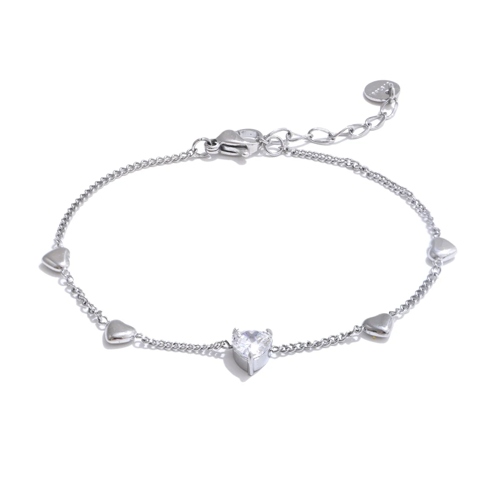 Zirconia Heart Love Chain Bracelet Bangle