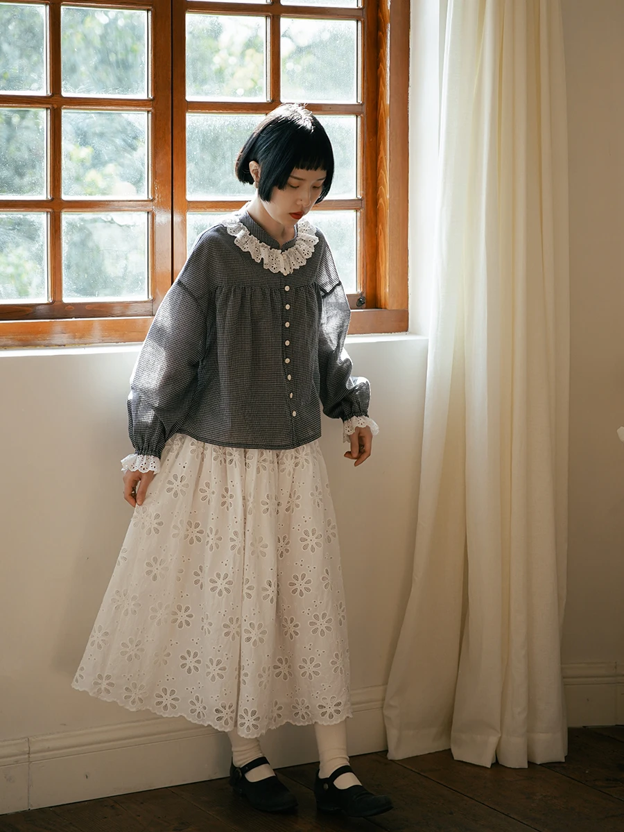 

Модная женская рубашка в клетку с длинным рукавом, весна 2025, новый дизайн, в японском стиле, свободного кроя, из дышащего хлопка, стильный топ