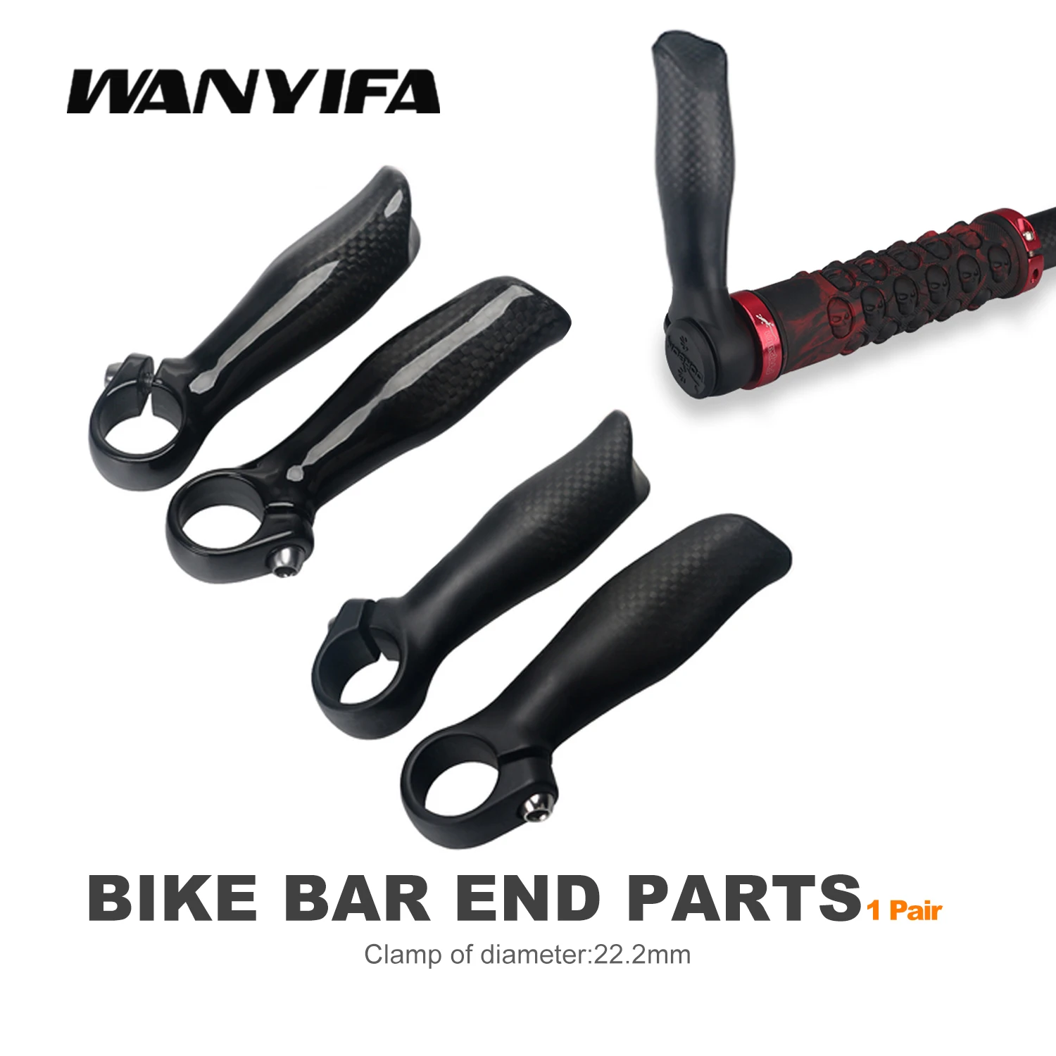 

Wanyifa 1Pair Ultralight Glossy 3K Carbon Fiber MTB Bicycle Handlebar Bar Ends 22.2mm Mountain Bike Bar End Parts