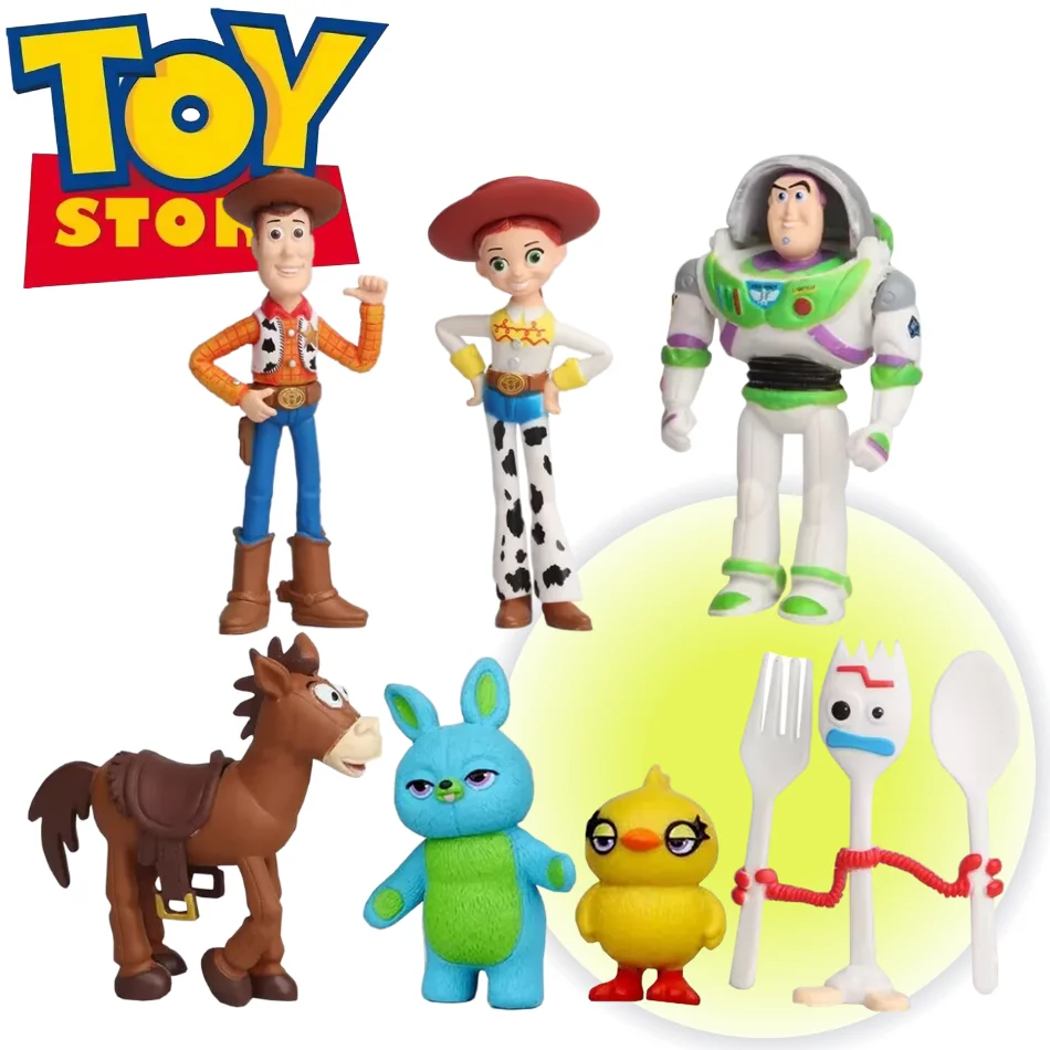 7 unids/set Toy Story 4 figuras de acción de juguete Woody Jessie Buzz Lightyear Forky Pig Bear Figura modelo muñeca estatuilla niño regalo de Navidad