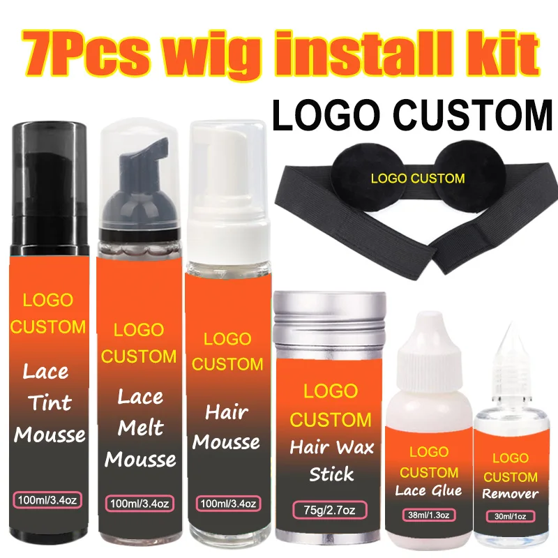 Wig Installation Kit Set 7Pcs Custom Logo Lace Tint Mousse Lace Melt Mousse Hair Mousse Lace Wig Glue And Remover Hair Wax Stick