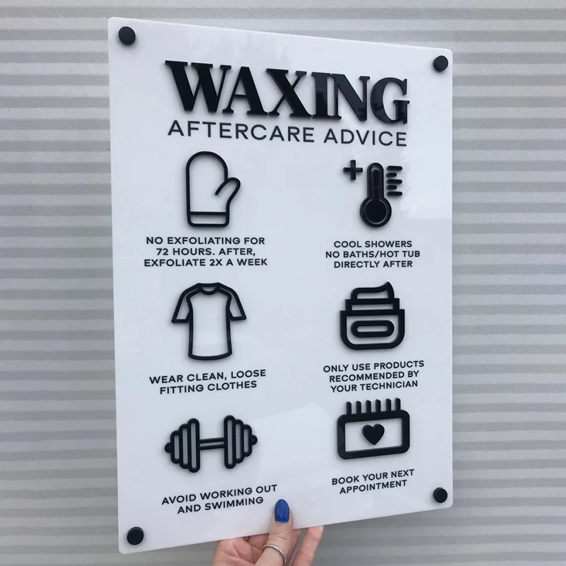 Custom Advice Acrylic Waxing Aftercare  Sign A3 Size SPA Beauty Salon sign Aesthetics Decor 3D Perspex Wall Sign