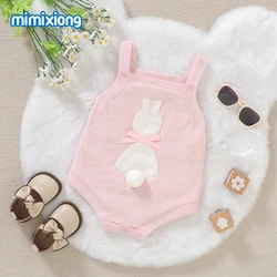 Baby Girls Bodysuits Clothes Cute Rabbit Knitted Newborn Infant Pink Sleeveless Onesie 0-18m Toddler Kids Spring Easter Jumpsuit