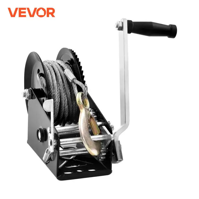 VEVOR Hand Winch Heavy Duty Rope Crank with 33 ft Steel Wire Cable and Two-Way Ratchet for Trailer Boat or ATV Towing