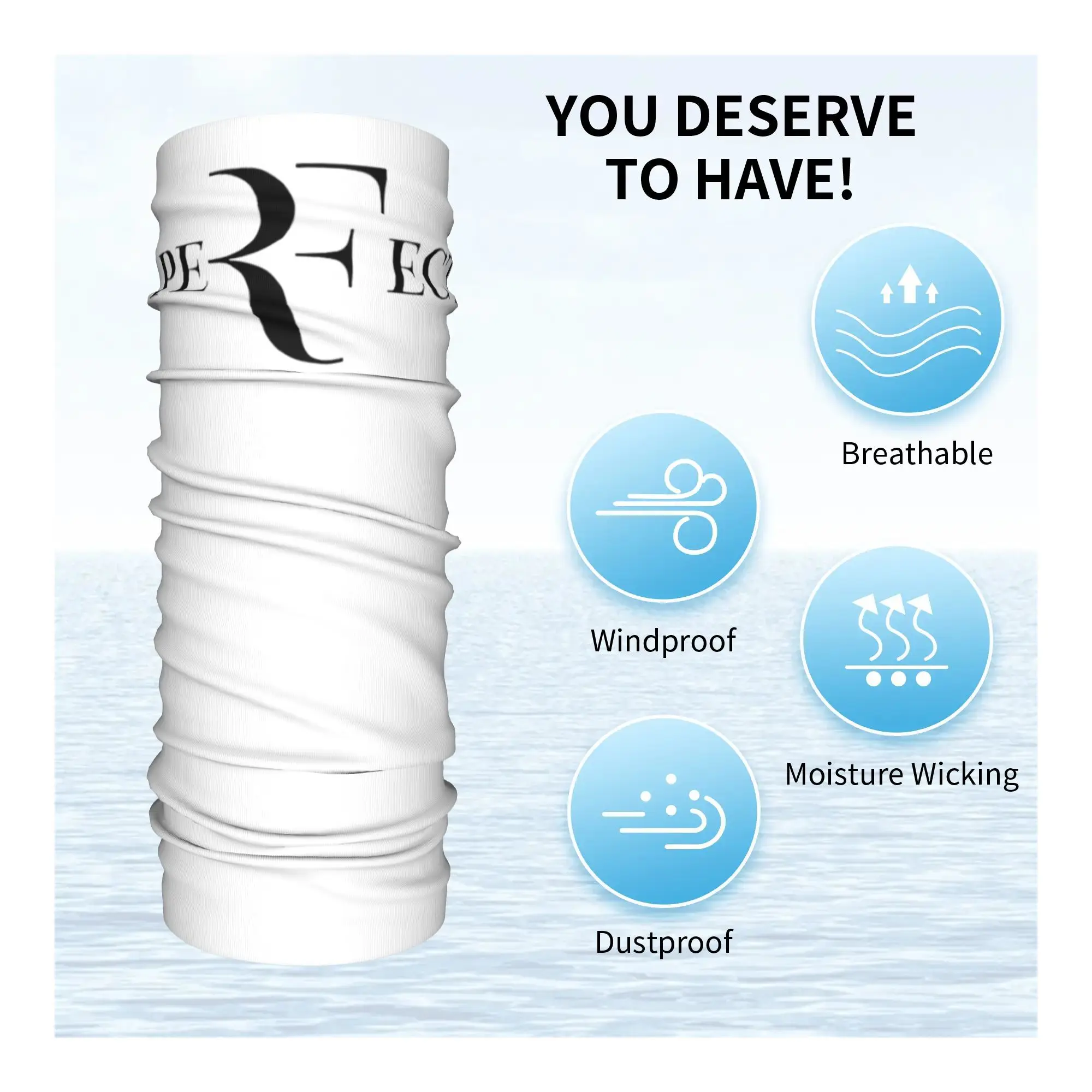 RF روجر فيدرر باتش تنس باندانا غطاء الرقبة المطبوعة وشاح سحري متعدد الوظائف قناع الوجه ركوب للجنسين الكبار قابل للغسل