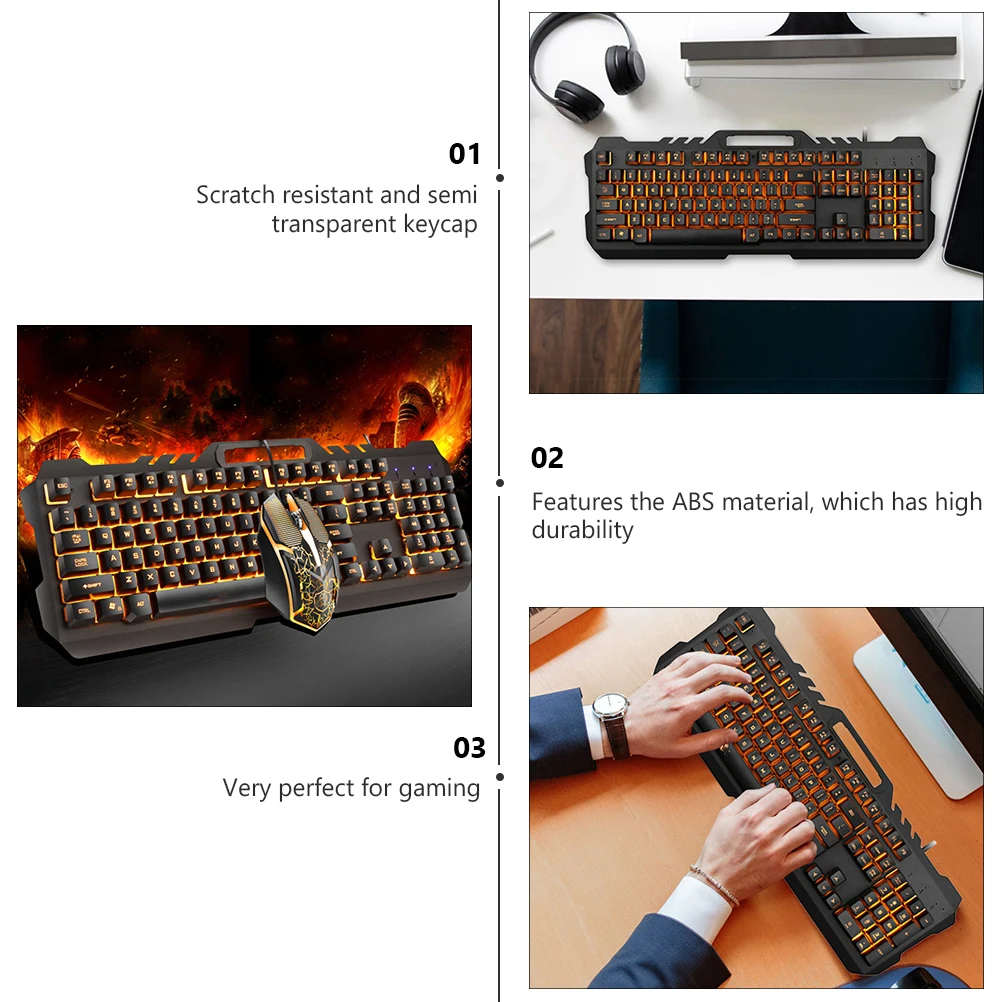 

1 set Wired Mechanical Gaming Keyboard Mouse with Orange RGB Light Scratch Resistant Keys Phone Slot Metal Set