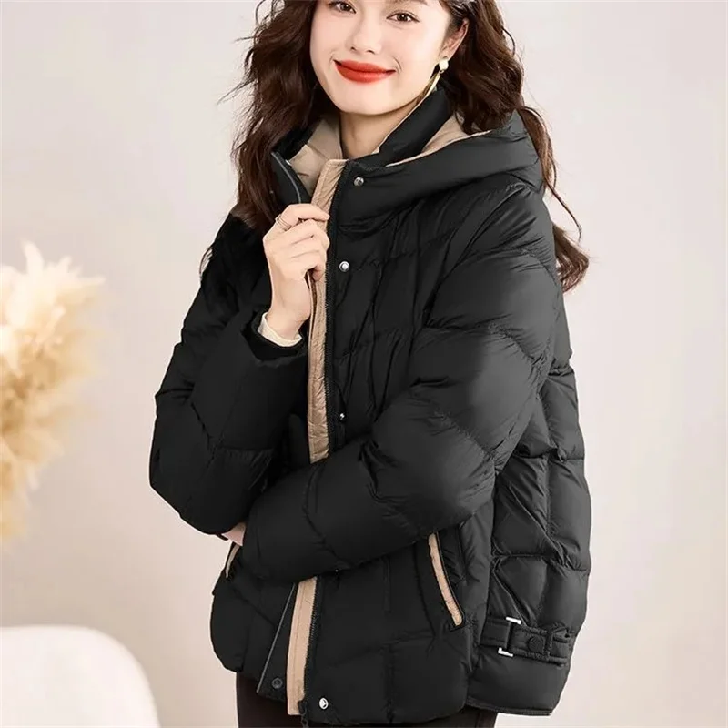 

Women's Short-Sleeved Cotton Jacket 2025 Trendy Fall/Winter New Arrivals - Stylish High-End Petite-Friendly Outerwear Black Red