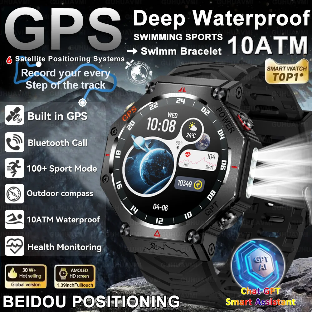 

НОВЫЕ ГОРЯЧИЕ Смарт-часы для HUAWEI GPS для мужчин 10ATM IP69K водонепроницаемые умные часы компас высотомер барометрический фонарик браслет для мужчин