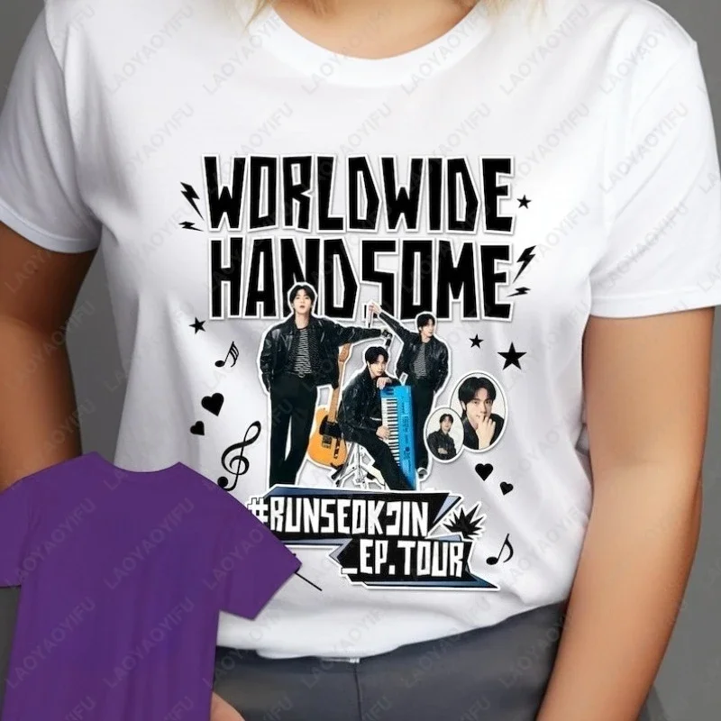 2025 تشغيل Seokjin جولة جين القطن التي شيرت الحفل في جميع أنحاء العالم وسيم الرجال النساء الجيش تيز الاتجاه كول عادية موضة الكبار بلايز هدية #4