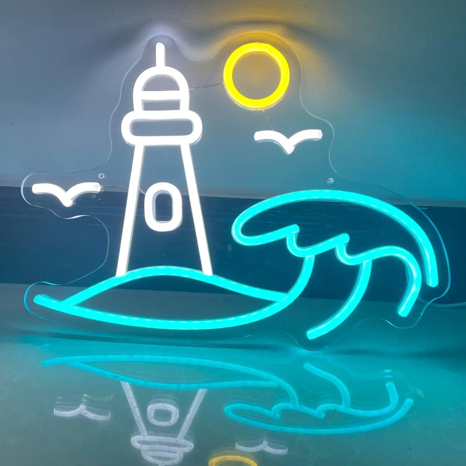 Lighthouse Scene Neon Sign Seaside USB Dimmable LED Light for Bedroom Game Room Party Aesthetic Wall Decor Gifts Night Light